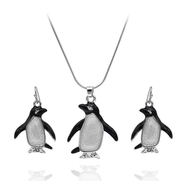 Wholesale necklace hypoallergenic resin drip oil penguin necklace earrings set accessories JDC-NE-LinLi002