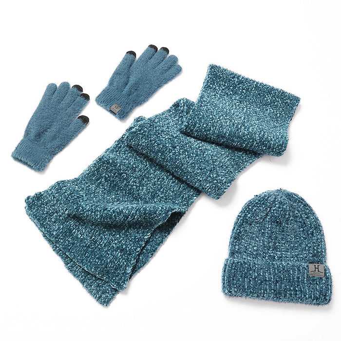 Wholesale Hat Polyester Solid Color Knit Scarf Gloves Set MOQ≥2 JDC-FH-CanY002