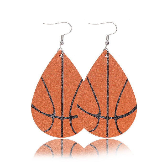 Wholesale Soccer Baseball Basketball Water Drop Leather Earrings MOQ≥2 JDC-ES-LK001