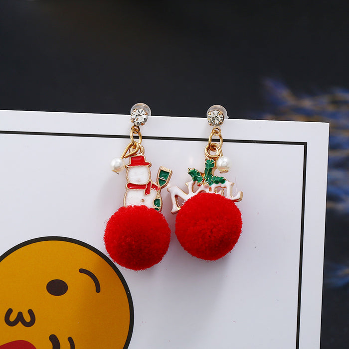 Wholesale Earrings Alloy Hair Ball Christmas Asymmetric Snowman Letters JDC-ES-MDD078