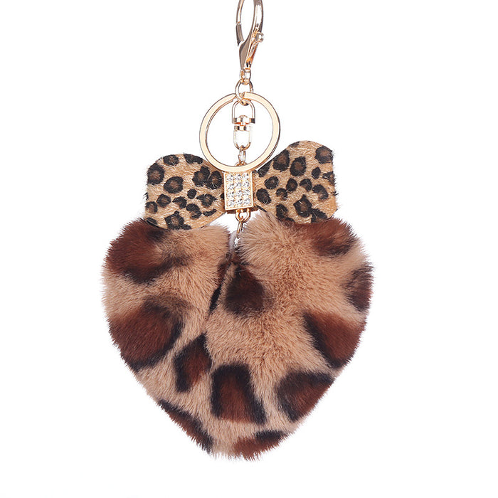 Jewelry WholesaleWholesale Leopard Print Heart Hair Ball Keychain Diamond Bow JDC-KC-WuoD024 Keychains 沃铎 %variant_option1% %variant_option2% %variant_option3%  Factory Price JoyasDeChina Joyas De China
