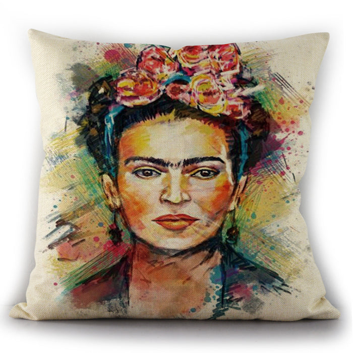 Wholesale Frida Kahlo Self Portrait Oil Painting Linen Cushion Cover Pillowcase JDC-PW-Huashui001