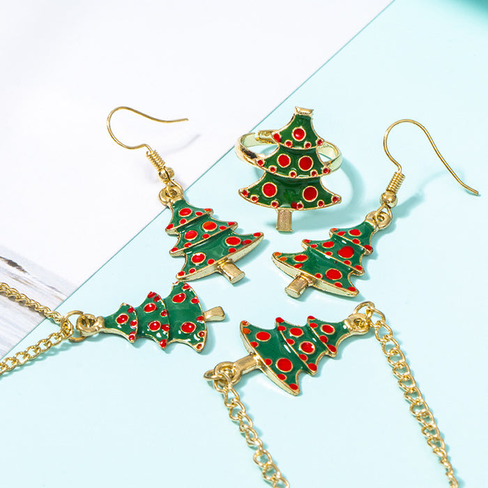Wholesale Earring Alloy Enamel Christmas Tree Necklace Ring Bracelet Set JDC-ES-MDD080