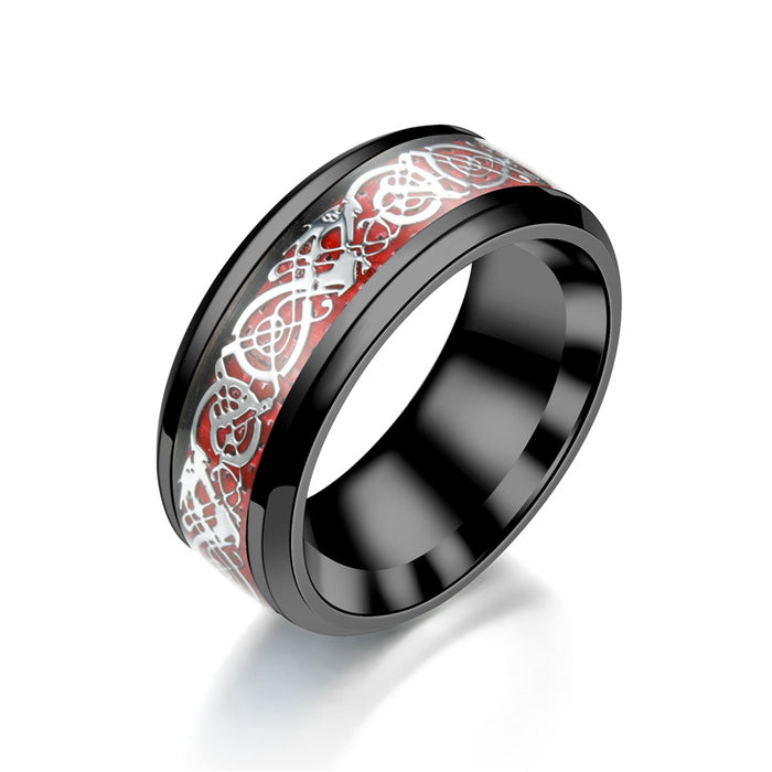 Wholesale Ring Alloy Fashion Noble Blue Red Carbon Fiber Dragon Pattern JDC-RS-TS103