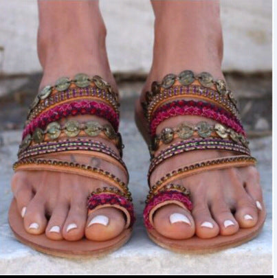 Wholesale boho flat sandals women shoes plus size JDC-SD-WoL002