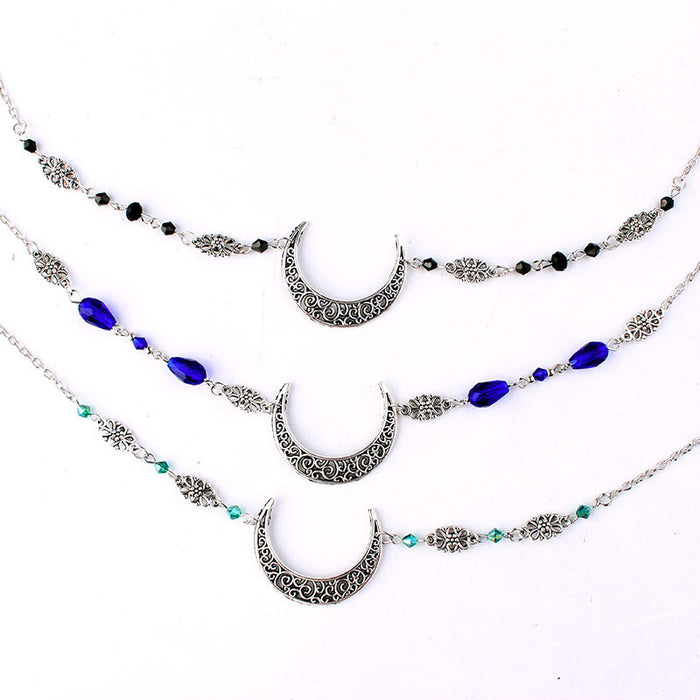Wholesale Headband Alloy Hollow Moon Pattern Retro Natural Stone Crystal Beads MOQ≥2 JDC-HD-Lingda001