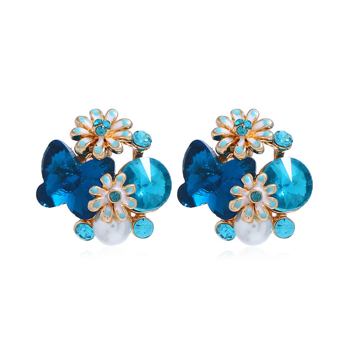 Wholesale Earrings Alloy Flower Crystal Butterfly JDC-ES-KaiQ055