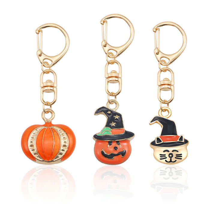 Wholesale Keychain Alloy Halloween Magic Pumpkin Hat Cat Head JDC-KC-TianG021