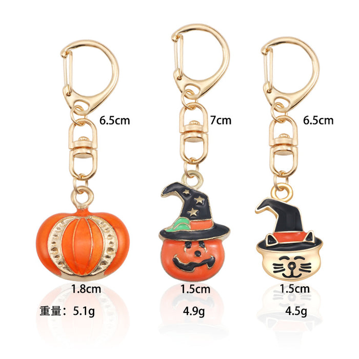 Wholesale Keychain Alloy Halloween Magic Pumpkin Hat Cat Head JDC-KC-TianG021