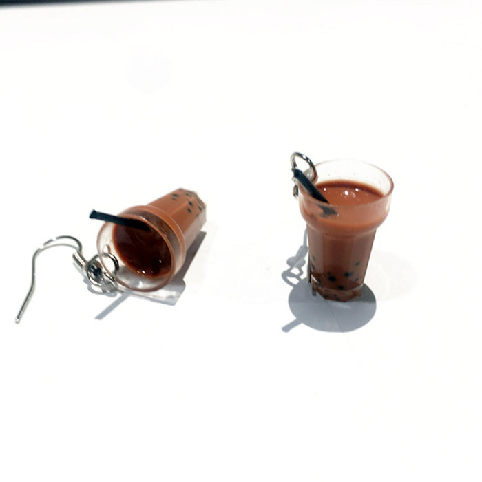 Wholesale Pearl Milk Tea Resin Earrings Ear Clips JDC-ES-Chouteng003