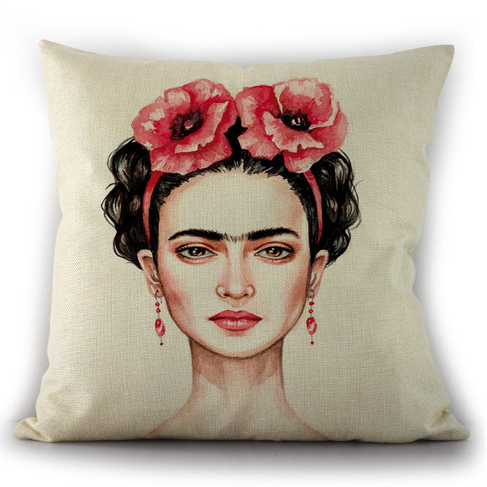 Wholesale Frida Kahlo Self Portrait Oil Painting Linen Cushion Cover Pillowcase JDC-PW-Huashui001
