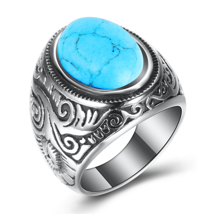 Wholesale Stainless Steel Vintage Court Turquoise Titanium Steel Men's Ring JDC-RS-Zhongj015