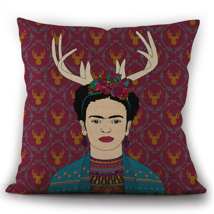 Al por mayor Frida Kahlo Autotratado Pintura al óleo de lino cubierta de colchón de almohada JDC-PW-Huashui001