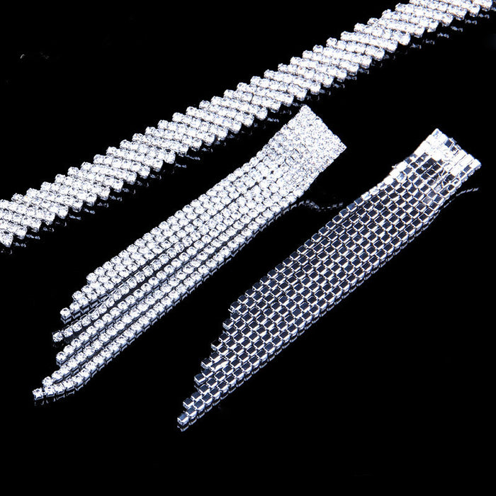 Wholesale Claw Chain Rhinestone Necklace Tassel Earrings Set  JDC-ES-Xins006