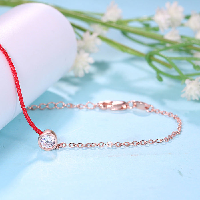Wholesale Red String Bracelet Rose Gold Zircon Single Diamond Bracelet JDC-BT-DiL002