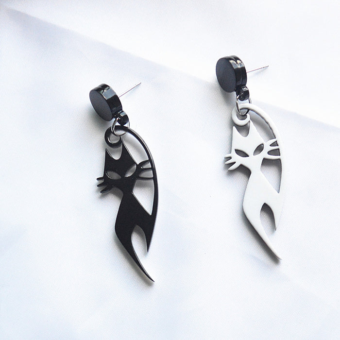 Wholesale Earrings Acrylic Black and White Cat Asymmetrical Earrings JDC-ES-Xienuo009