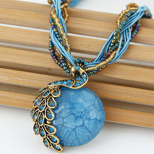 Wholesale Necklaces Alloy Resin Beads Peacock Gems Bohemian Style JDC-NE-wy011