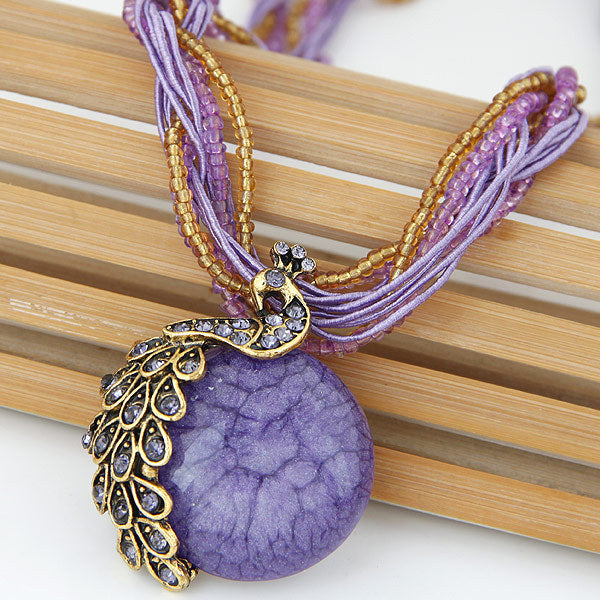 Wholesale Necklaces Alloy Resin Beads Peacock Gems Bohemian Style JDC-NE-wy011