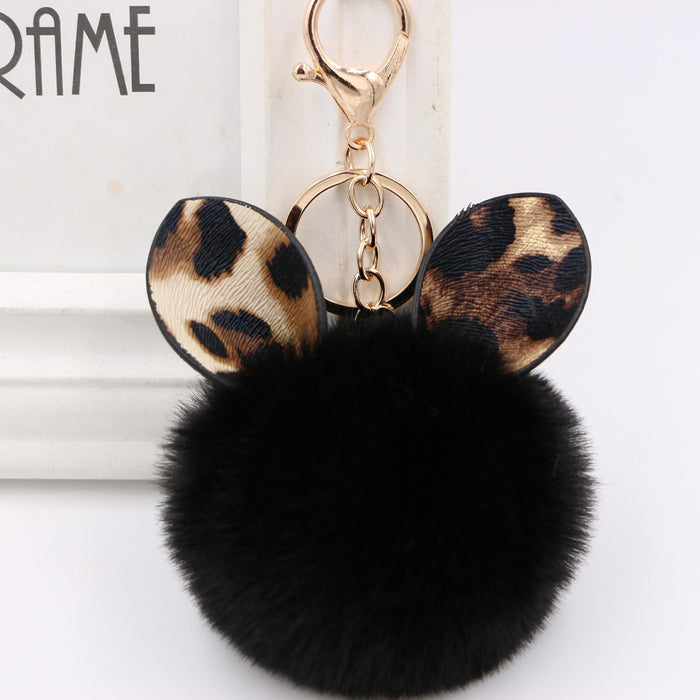 Wholesale Leopard Print Ear Fur Pom Plush Keychain Hanging JDC-KC-ZuGe082