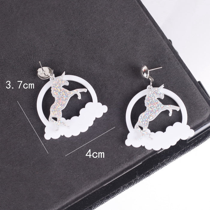 Wholesale acrylic unicorn earrings cloud MOQ≥2 JDC-ES-XUEP037