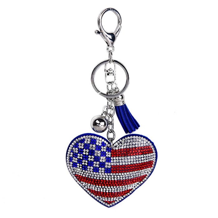 Wholesale American Flag Heart Rhinestone Keychain MOQ≥5 JDC-KC-Yongz009