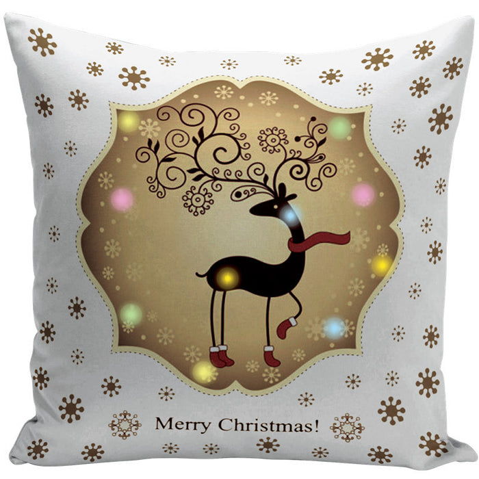 Wholesale Pillow Cover Lantern Santa Elk LED Light Printing Short Plush MOQ≥3 JDC-PW-Yifan002