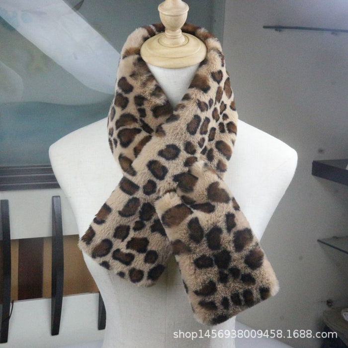 Wholesale Autumn Winter Plush Cross Leopard Rex Rabbit Fur Scarf JDC-SF-BeiM002