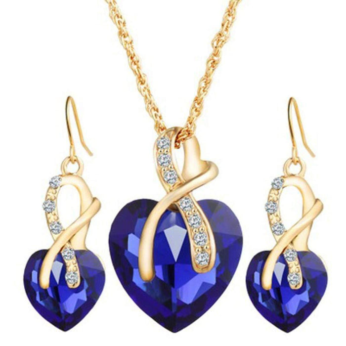 Wholesale Peach Heart Necklace Crystal Glass Earrings Necklace Jewelry Set JDC-NE-shanglu003