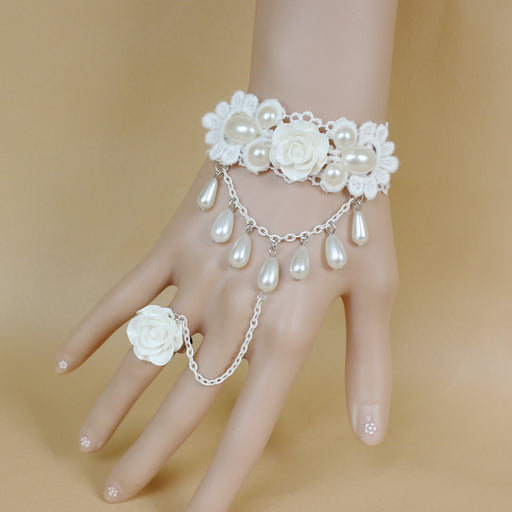 Jewelry WholesaleWholesale White Rose Pearl Lace Bracelet Ring MOQ≥2 JDC-RS-FengY003 Rings 丰翼 %variant_option1% %variant_option2% %variant_option3%  Factory Price JoyasDeChina Joyas De China