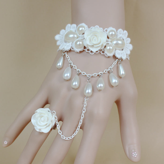 Bracelet de dentelle de perle de rose blanc en gros MOQ ≥2 JDC-RS-Fengy003
