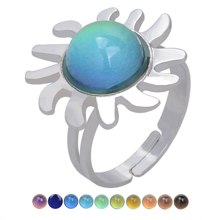 Wholesale Acrylic Gemstone Temperature And Color Change Alloy Ring JDC-RS-LanA003
