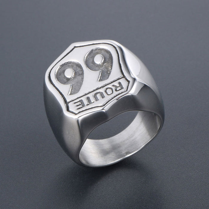 Wholesale Highway No. 66 Men's Personalized Steel Titanium Dingle Ring JDC-RS-ShengJ001