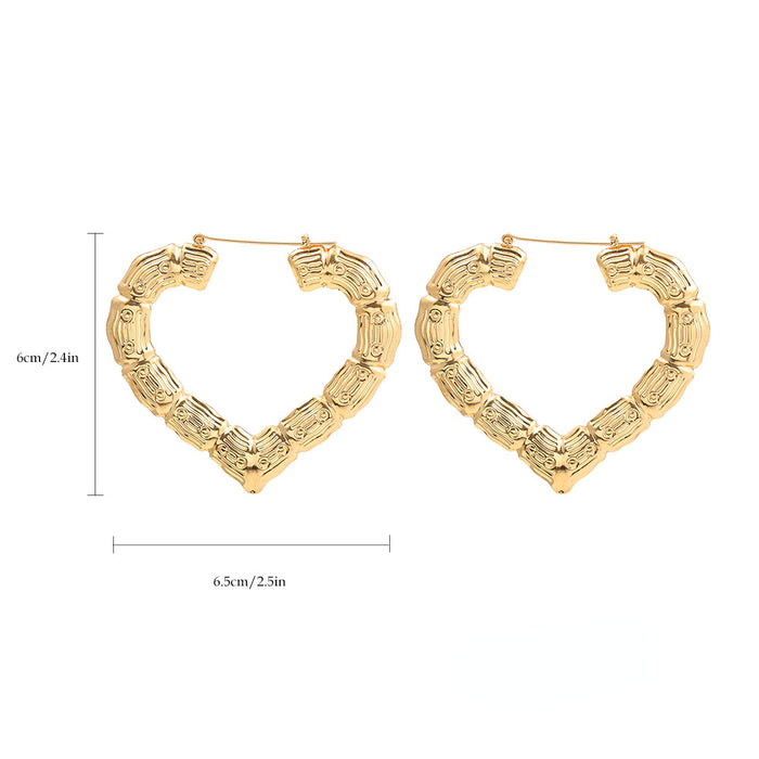 Wholesale Bamboo Heart Shaped Metal Earrings MOQ≥2 JDC-ES-Ruol016