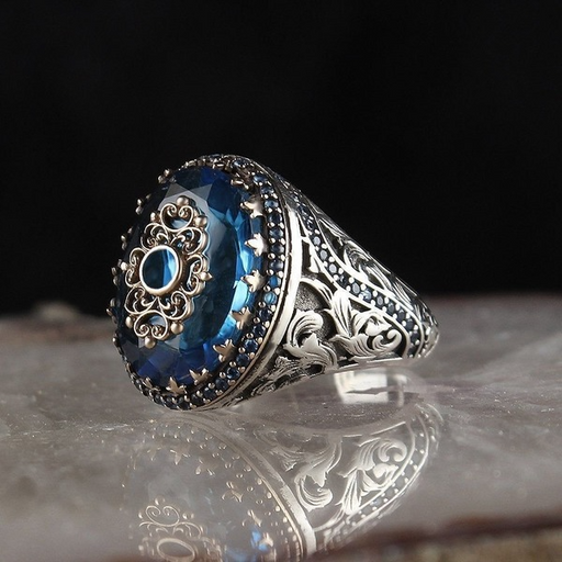 Jewelry WholesaleWholesale 925 Silver Plated Blue Zircon Artisan Rhinestone Men's Silver Ring JDC-RS-Beid005 Rings 贝迪 %variant_option1% %variant_option2% %variant_option3%  Factory Price JoyasDeChina Joyas De China