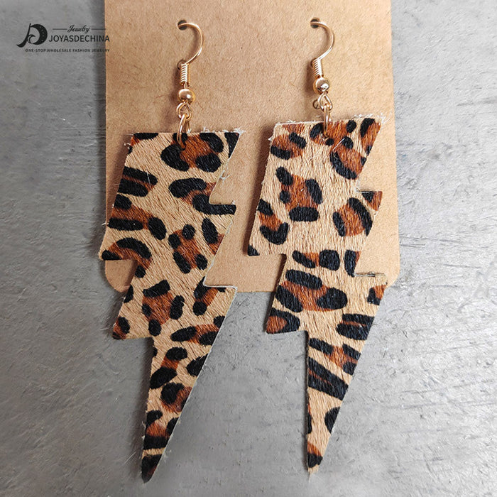 Wholesale Earrings Leather Lightning Leopard Cow Pattern 2 Pairs JDC-ES-HeYi077