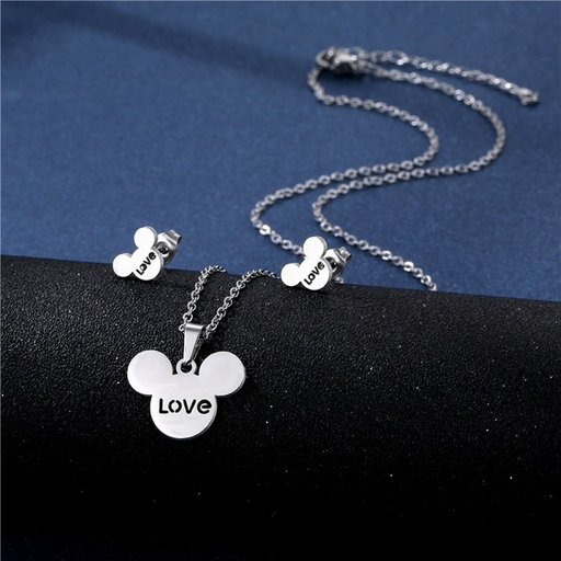 Jewelry WholesaleWholesale Silver Little Mouse Stainless Steel Necklace Earrings Set JDC-ES-MINGM004 Earrings 敏萌 %variant_option1% %variant_option2% %variant_option3%  Factory Price JoyasDeChina Joyas De China