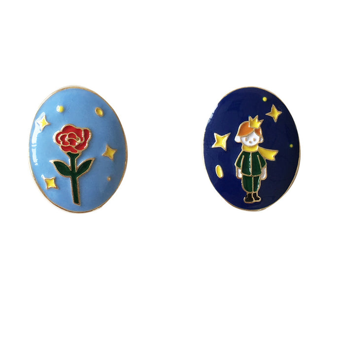 Wholesale S925 Silver Needle Oil Painting The Little Prince Flower Enamel Alloy Oval Earrings (M) JDC-ES-BaoY001