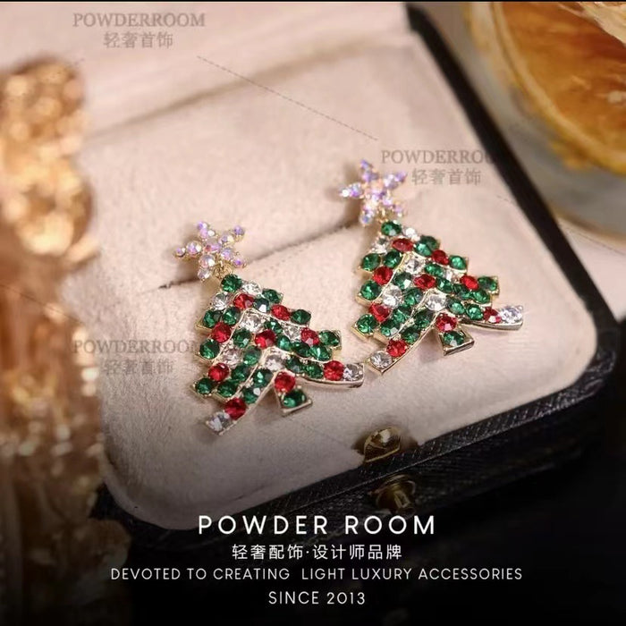 Wholesale Earrings Alloy Shiny Stars Pentagram Zircon Christmas Tree JDC-ES-JunZ002