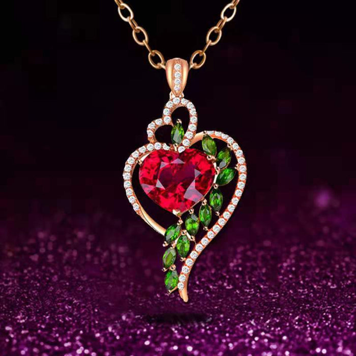 Wholesale Ruby Heart Shaped Diamond Alloy Necklace MOQ≥2 JDC-NE-ZiB023
