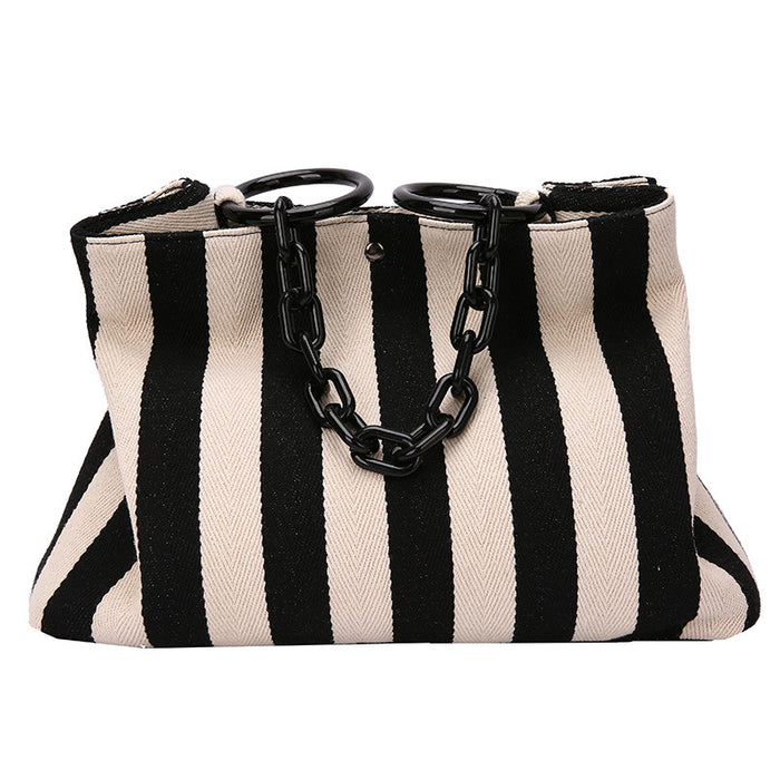 Wholesale Handbag Canvas Art Stripe Chain Large Capacity Tote Bag JDC-HB-Chiw001