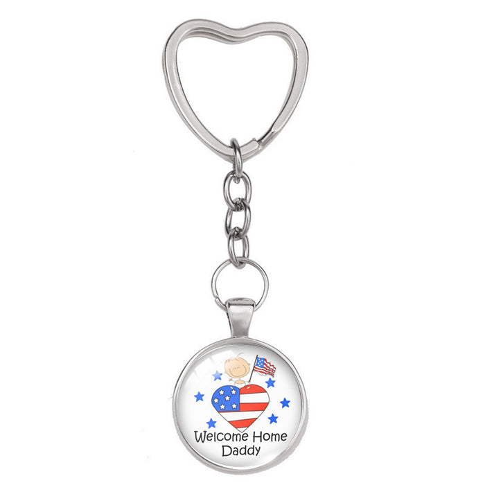 Wholesale 4th of July Independence Day Heart Shaped Alloy Glass Keychain MOQ≥2 JDC-KC-XiangL004