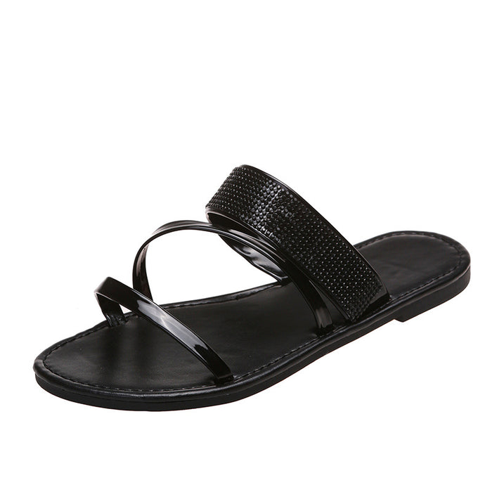 Wholesale Summer Rhinestone Flat Slippers Women's Beach Casual Sandals JDC-SD-MingD001