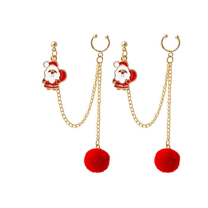 Wholesale Earrings Metal Christmas Earrings One Piece Chain Plush Ear Cuffs JDC-ES-MDD077