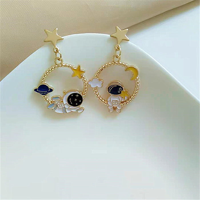Wholesale Earrings Alloy Enamel Cute Astronaut Star Moon JDC-ES-AiMei017