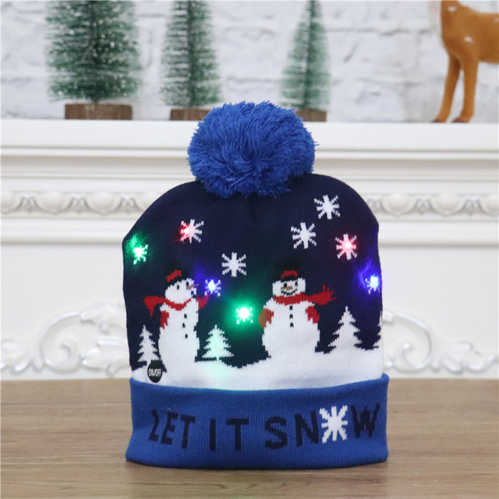 Wholesale Hat Christmas Decoration Adult Kids Knitted Glow JDC-FH-JinH001