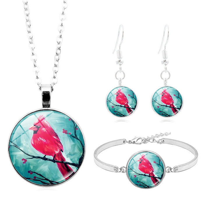 Wholesale Necklaces Alloy Glass Piece Cardinal Bird Jewelry Set MOQ≥2 JDC-NE-HengX008