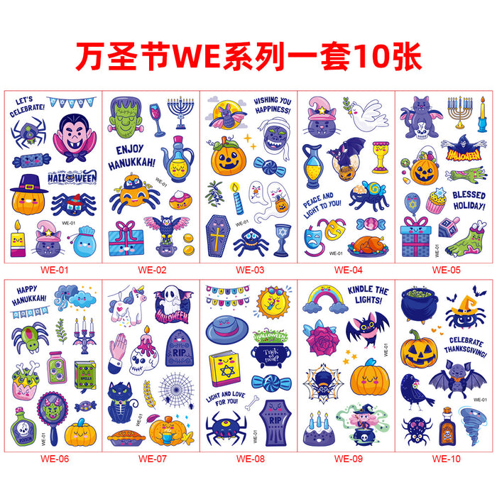 Wholesale Stickers Halloween Kids Cartoon Tattoo Stickers Waterproof Set of 10 Pieces JDC-ST-RenYi001