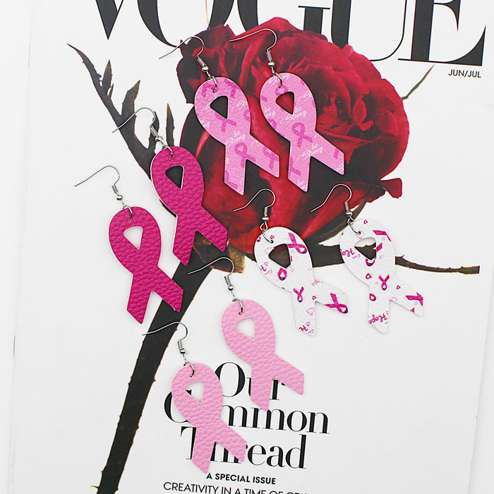Wholesale Earrings PU Breast Women Health Awareness Pink Ribbon MOQ≥2 JDC-ES-Tianpi006