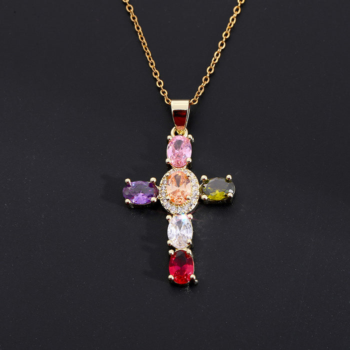 Wholesale Necklaces Copper Colored Zircon Cross JDC-NE-PREMXIH001