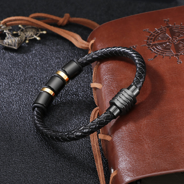 Wholesale genuine leather braided stainless steel Mens Leather Bracelet JDC-BT-ZiGe005